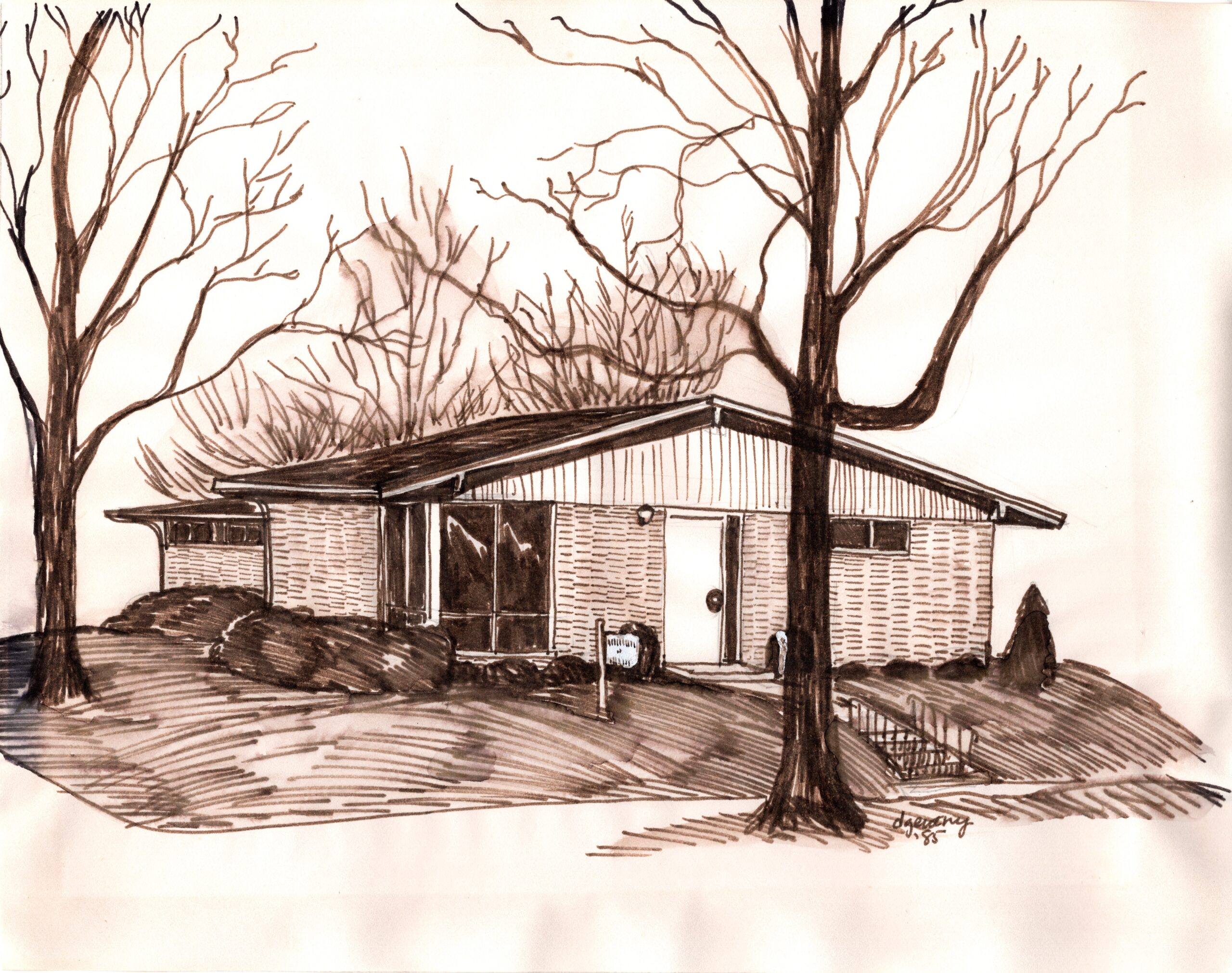 Sketch of the Pittsboro Professional Building by Mrs. Gentry in 1985